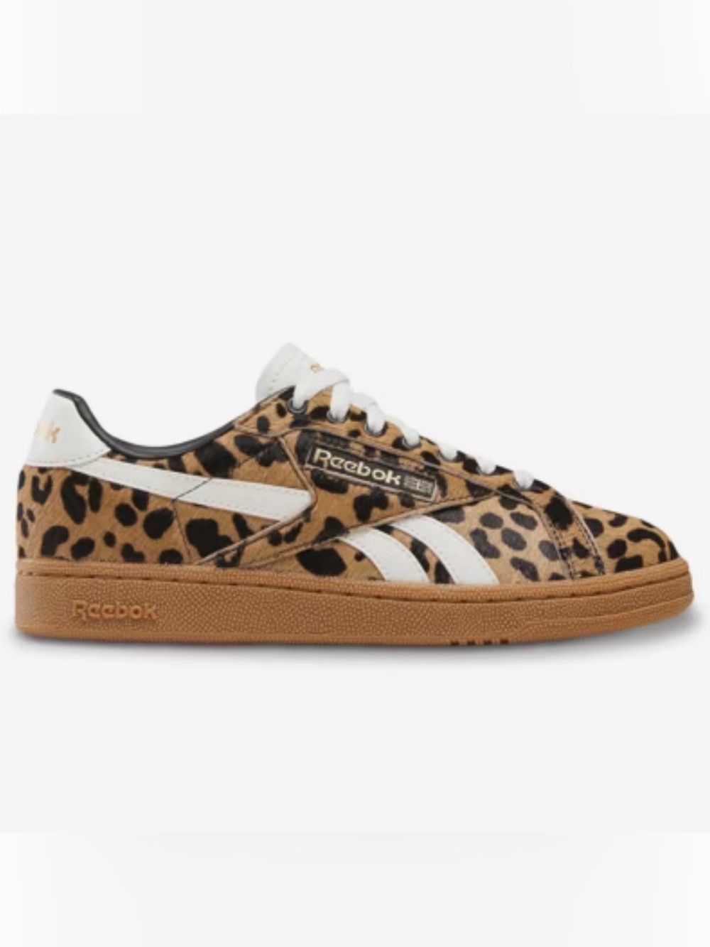 Reebok Leopard Print Low-Top Sneaker in Brown & White Club C Grounds